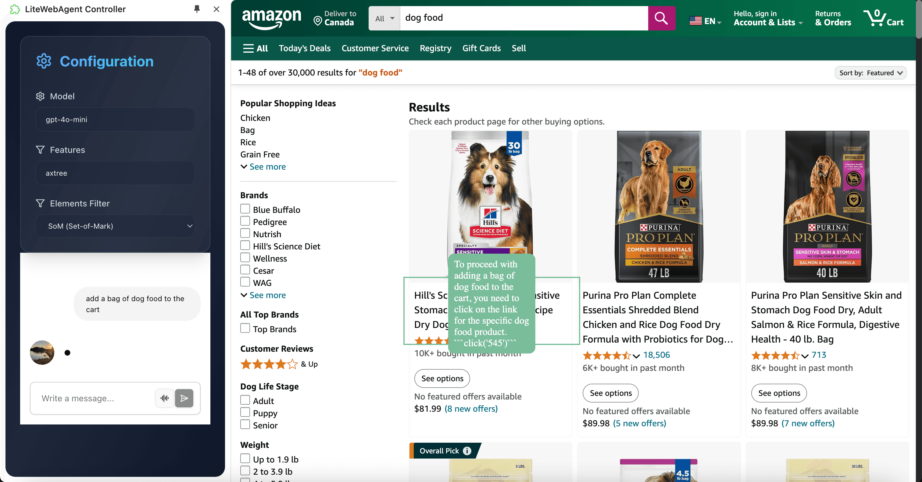 LiteWebAgent Chrome Extension Interface